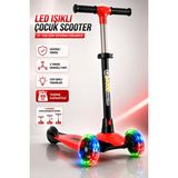 Yıldırım Oyuncak LED Işıklı 3 Tekerlekli Çocuk Scooter – 3 Kademeli Ayarlanabilir Gidonlu Dengeli Scooter 50 kg 2+ Yaş - Kırmızı