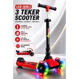 Yıldırım Oyuncak LED Işıklı 3 Tekerlekli Twist Çocuk Scooter – Katlanabilir, Ayarlanabilir Gidon (78-83-88 Cm), Güçlü Arka Fren, Dengeli Sürüş - Kırmızı