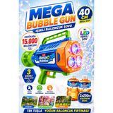 Yıldırım Oyuncak LED Işıklı Bubble Gun 40CM – 3 Çıkışlı, Dakikada 15.000 Baloncuk, Şarjlı Köpük Tabancası, 2X250 ml Solüsyonlu - Mavi - Yeşil