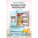 YILDIRIM OYUNCAK Led Işıklı Buhar Sprey Atan Açılabilir Çift Kapılı Buzdolabı 20 Parça Aksesuarlı Sesli Müzikli 26 Cm
