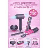 YILDIRIM OYUNCAK Lüks Şekillendirici Gerçek Üflemeli Sesli Işıklı Saç Kurutma Ve Şekillendirici Oyuncak Kuaför Seti