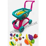 YILDIRIM OYUNCAK Market Arabası 21 Parça File Meyve Sebzeler Ve Kesilen Meyveler 45 cm -Market Arabası 2li Set