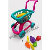 YILDIRIM OYUNCAK Market Arabası 7 Parça File Meyve Sebzeler 45 cm - Evcilik Mutfak Seti Market Arabası