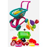 YILDIRIM OYUNCAK Market Arabası File Meyve Sebzeler 45 cm - Sepetli Kesilebilen Meyve Sebze 2li Set Toplam 23 Parça