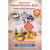 Yıldırım Oyuncak Metal Paslanmaz Çelik Oyuncak Kabartmalı Tencere Tava Seti 8 Parça - File Meyve Seti Topla - Gri