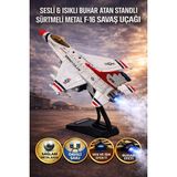 Yıldırım Oyuncak Oyuncak Die Cast Sesli Işıklı Buhar Atan Standlı Metal F-16 Savaş Uçağı 25CM - Beyaz