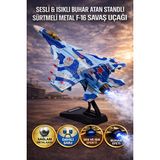 Yıldırım Oyuncak Oyuncak Die Cast Sesli Işıklı Buhar Atan Standlı Metal F-16 Savaş Uçağı 25CM - Mavi - Kırmızı
