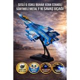 Yıldırım Oyuncak Oyuncak Die Cast Sesli Işıklı Buhar Atan Standlı Metal F-16 Savaş Uçağı 25CM - Mavi