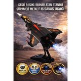 Yıldırım Oyuncak Oyuncak Die Cast Sesli Işıklı Buhar Atan Standlı Metal F-16 Savaş Uçağı 25CM - Siyah
