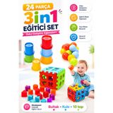 YILDIRIM OYUNCAK Oyuncak Sevimli Kule BulTak Geometrik Puzzle 10 Lu Top 24 Parça Eğitici Zeka Geliştirici 3in1 Set