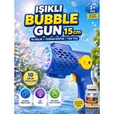 Yıldırım Oyuncak Pilli LED Işıklı Bubble Gun 15CM Baloncuk Tabancası – 10 Delik Yoğun Köpük, Tek Tuş, Çocuk Oyuncağı - Mavi - Sarı