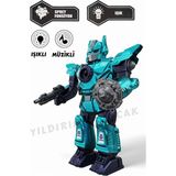 Yıldırım Oyuncak Pilli Sesli Işıklı ve Müzikli Buhar Çıkartan Hareketli Pilli Robot 34 cm - Buhar Atan Müzikli Robot - Turkuaz