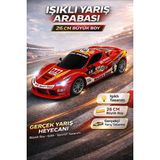 Yıldırım Oyuncak Şarjlı LED Işıklı Ferrari Yarış Arabası 26CM | Uzaktan Kumandalı Büyük Boy Spor Oyuncak Araba - Kırmızı - Siyah