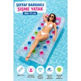 YILDIRIM OYUNCAK Şeffaf Bardaklı Şişme Deniz Yatağı 188×71 cm – Baş Yastıklı Büyük Boy Havuz ve Deniz Yatağı