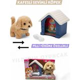 Yıldırım Oyuncak Sesli Hareketli Kulübeli Sevimli Köpek 15 cm - Aksesuarlı Pilli Hareketli Yürüyen Kulübeli Köpek - Kahverengi
