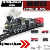Yıldırım Oyuncak Sesli Işıklı Buhar Atabilen Mekanik Ses Efektli Raylı 25 Parça Oyuncak Klasik Tren - Siyah