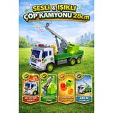 Yıldırım Oyuncak Sesli ve Işıklı Geri Dönüşüm Fonksiyonlu Hareketli Çöp Kamyonu 28 cm Açılabilir Kapılı - Yeşil - Gri