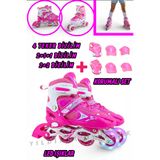 YILDIRIM OYUNCAK Silikon Tekerli Işıklı Ayarlanabilir Çocuk Pateni 2+1+1 2+2 Ve Tek Sıra 3in1 Dizlik Dirseklikli Set
