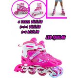 Yıldırım Oyuncak Silikon Tekerli Paten Ayarlanabilir 2+1+1, 2+2 ve Tek Sıra Paten Işıklı Çocuk Pateni 3 In 1 - Pembe - 30-33