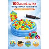 YILDIRIM OYUNCAK Şişme Mavi Top Havuzu 114 cm 100 Adet 6 cm Top + Pompa + Bultak ve 6’lı Kule Oyun Seti