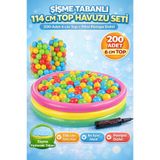 YILDIRIM OYUNCAK Şişme Tabanlı 114cm Top Havuzu Seti – 200 Adet 6cm Renkli Oyun Topu + Pompa Dahil Çocuk Oyun Havuzu