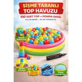 YILDIRIM OYUNCAK Şişme Tabanlı Renkli Top Havuzu 114 cm – 100 Adet 6cm Top + Pompa Bultak Küp ve 6’lı Kule Oyun Seti