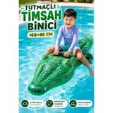 YILDIRIM OYUNCAK Tutmaçlı Timsah Şişme Binici 168×86 cm – Büyük Boy Havuz ve Deniz Binicisi | Çocuklara Uygun Eğlenceli Su Oyuncağı