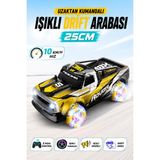 Yıldırım Oyuncak Uzaktan Kumandalı 10KM/H Yapan Drift Atan Araba 25CM – 2.4ghz Şarjlı Işıklı Sesli Müzikli Rc Yarış Arabası - Sarı