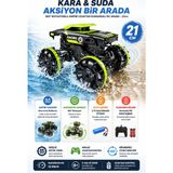 Yıldırım Oyuncak Uzaktan Kumandalı 12 Km/h Yapan Stunt Akrobat Araba 21CM – Kara ve Suda Giden 360° Dönen Şarjlı Rc Araç - Yeşil