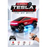 Yıldırım Oyuncak Uzaktan Kumandalı El Sensörlü Tesla Cybertruck Drift Araba – 360° Dönen Işıklı Şarjlı Rc Stunt Araç - Kırmızı