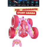 Yıldırım Oyuncak Uzaktan Kumandalı Full Fonksiyon 2.4 Çift Yönlü Renkli Akrobat Araba 16 cm Akrobatik Araba - Pembe