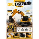 YILDIRIM OYUNCAK Uzaktan Kumandalı Işıklı Ekskavatör Oyuncak 25 cm – 360° Dönen, Hareketli Kepçeli, Paletli İş Makinesi