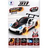 Yıldırım Oyuncak Uzaktan Kumandalı Kıvılcım Efektli Porsche 911 4x4 Drift Yarış Arabası 27CM – Şarjlı Müzikli Işıklı Rc Spor Araba - Beyaz