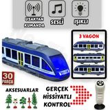 Yıldırım Oyuncak Uzaktan Kumandalı LED Işıklı Sesli 30 Parça Raylı Aksesuarlı Manyetik Vagonlu 176 cm Tren Seti - Mavi