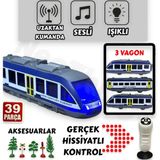 Yıldırım Oyuncak Uzaktan Kumandalı LED Işıklı Sesli 39 Parça Raylı Aksesuarlı Manyetik Vagonlu 308 cm Tren Seti - Beyaz - Mavi