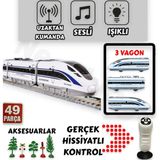 Yıldırım Oyuncak Uzaktan Kumandalı LED Işıklı Sesli 49 Parça Aksesuarlı Manyetik Vagonlu 265 cm Hızlı Tren Seti - Beyaz