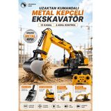 Yıldırım Oyuncak Uzaktan Kumandalı Metal Kepçeli Ekskavatör – 13 Kanal 2.4ghz Işıklı Sesli Şarjlı Iş Makinesi - Sarı