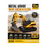 YILDIRIM OYUNCAK Uzaktan Kumandalı Mini Ekskavatör 12cm – Metal Gövde, Metal Kepçe, 360° Dönen, Paletli RC İş Makinesi