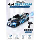 Yıldırım Oyuncak Uzaktan Kumandalı Şarjlı Işıklı ve Buhar Atan 4x4 Drift Araba – 2.4ghz 1:16 Ölçek LED Farlı Drift Lastikli Rc Yarış Arabası 6+ Yaş - Mavi