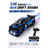 Yıldırım Oyuncak Uzaktan Kumandalı Şarjlı Işıklı ve Buhar Atan 4x4 Drift Araba – 2.4ghz 1:16 Ölçek LED Farlı Drift Lastikli Rc Yarış Arabası 6+ Yaş - Siyah - Mavi