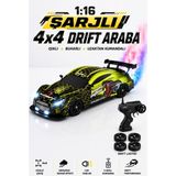 Yıldırım Oyuncak Uzaktan Kumandalı Şarjlı Işıklı ve Buhar Atan 4x4 Drift Araba – 2.4ghz 1:16 Ölçek LED Farlı Drift Lastikli Rc Yarış Arabası 6+ Yaş - Yeşil - Siyah