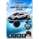 Yıldırım Oyuncak Uzaktan Kumandalı Tesla Cybertruck Amfibi Rc Araba 26CM – Kara ve Suda Giden 360° Dönen Akrobat Şarjlı Araç - Gri