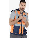 YILDIRIMLAR YLD Fileli Mühendis İkaz Yeleği - Turuncu - Lacivert - 3XL