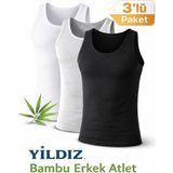 Yıldız 3'lü Erkek Bambu Likralı Atlet 315 - S - Siyah - Beyaz - Gri