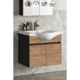 Yıldız 55 cm Antrasit Gri Mat-Atlantik Çam Mdf Seramik Lavabolu Asma Banyo Alt Dolabı - Antrasit - Atlantik Çam