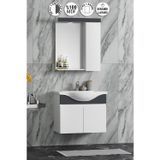 Yıldız 55 cm Beyaz-Antrasit Gri Mat MDF Seramik Lavabolu Asma Banyo Dolabı Takım