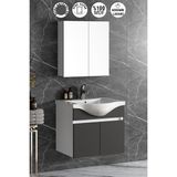 Yıldız 55 cm Beyaz-Antrasit Gri Mat Mdf Seramik Lavabolu Asma Banyo Dolabı Takımı