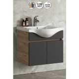Yıldız 65 cm Atlantik Çam-Antrasit Gri Mat MDF Seramik Lavabolu Asma Banyo Alt Dolabı