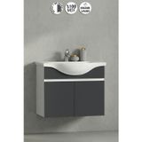 Yıldız 65 cm Beyaz-Antrasit Gri Mat MDF Seramik Lavabolu Asma Banyo Alt Dolabı