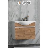 Yıldız 65 cm Beyaz-Atlantik Çam MDF Seramik Lavabolu Asma Banyo Alt Dolabı